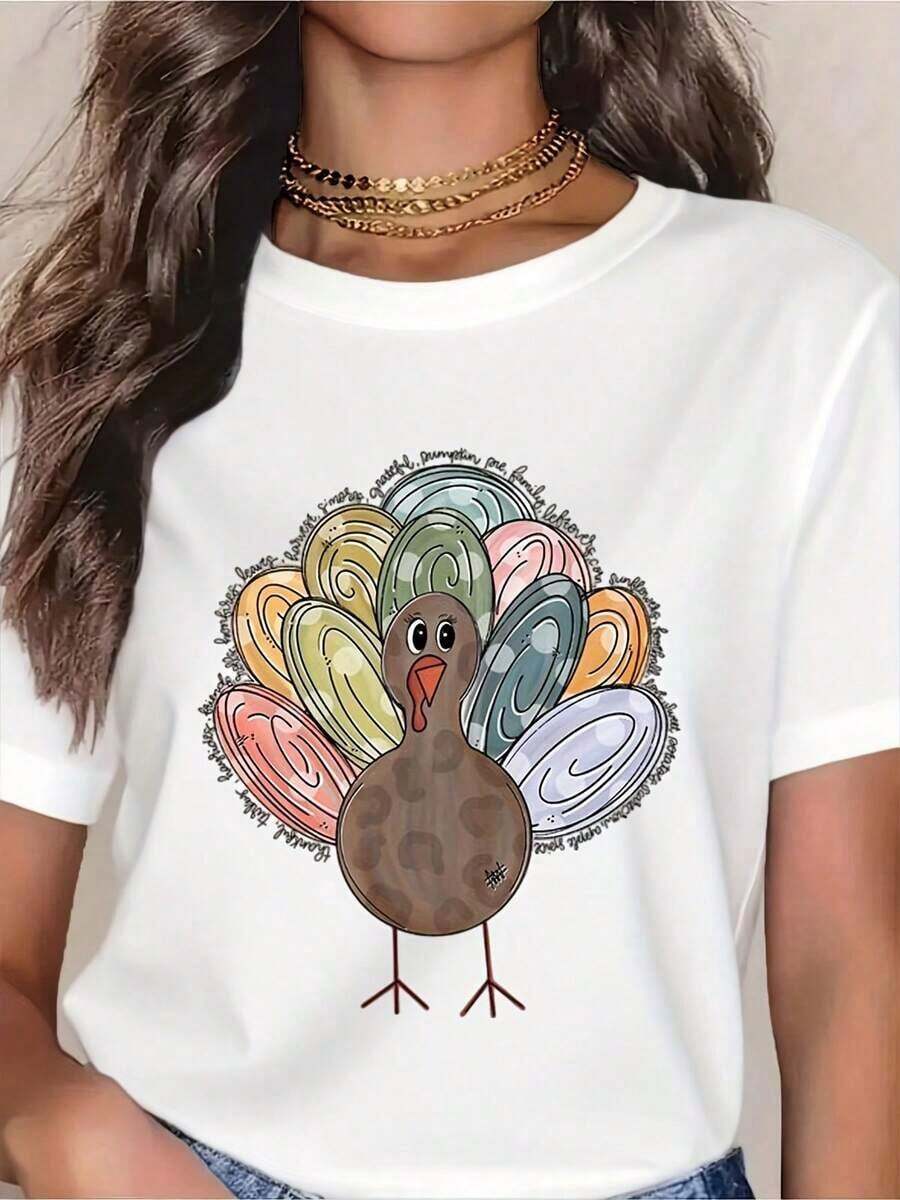 Turkey T-Shirt, Thanksgiving T-Shirt, Cute Turkey T-Shirt, Vintage Fall T-Shirt, Thanksgiving Gift, Fall T-Shirt, Thanksgiving Turkey T-Shirt, Blouse, T-Shirt > Beautiful. - 白色 - 查看 1
