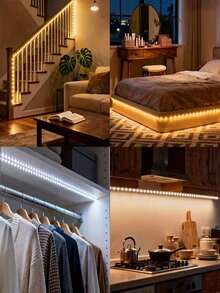 1/2/3/4/5/10m USB Powered Smart Motion Sensor LED Light Strip, Self-Adhesive Suitable For Wardrobe, Cabinet, TV, Living Room, Shoe Rack, Sofa, Flexible LED Light Strip, USB LED Light Strip With Sensor, 5V USB Powered, Warm White Light/1m/3 Meters/5m USB Powered Smart Motion Sensor LED Light Strip - White - View 8