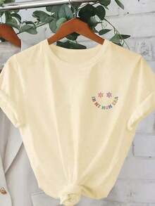 Camiseta de manga corta y cuello redondo con estampado suelto, regalo casual para el Día de la Madre, atuendo de vacaciones de verano, ropa de mujer de verano, ropa de mujer de primavera, blusas, ropa de club para mujeres-Lightweight  Skin-Friendly - Albaricoque - Ver 8