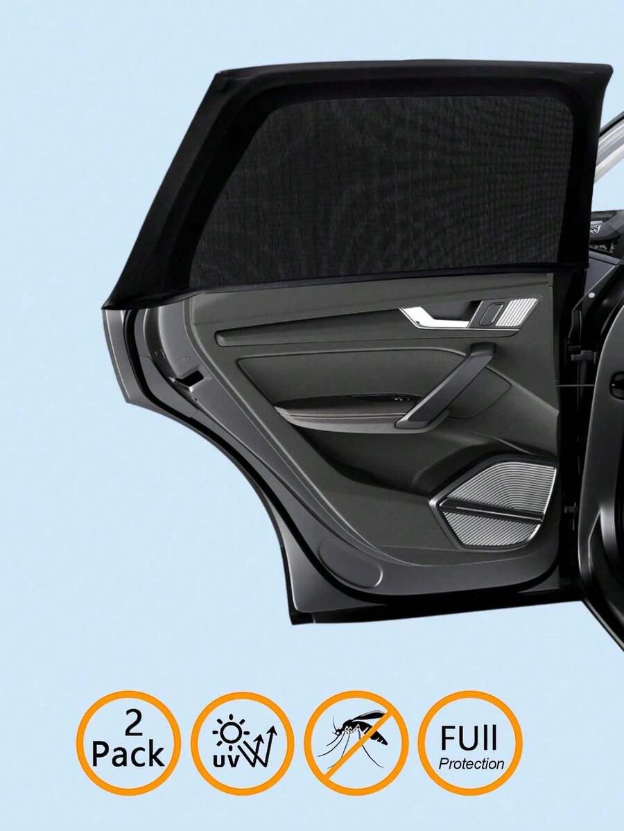 1 par de malla de sombrilla para ventana de coche pequeño, de doble capa de alta elasticidad anti-insectos, transpirable, instalación sin herramientas, protección de privacidad, adecuado para sedanes compactos y hatchbacks