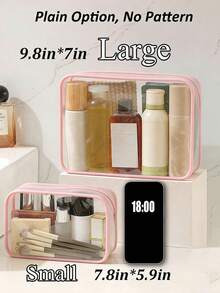 "Skincare Stuff" 字母印花 PVC 洗漱包，PVC 旅行收納袋附拉鍊開關，化妝包，便攜式化妝箱，適合母親、老師、朋友、護士，化妝袋，學校假期開學必備旅行用品 - 彩色 - 查看 9