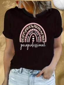 Sudadera de cuello redondo con estampado de leopardo arcoíris y texto "Inspire Engage Teach Enrich" y guion de paraprofesional para maestros y trabadores de la educación, diseño artístico de sol y luna, suave y transpirable, camiseta básica negrara uso diario casual, suave y cómoda (uste - Negro - Ver 2