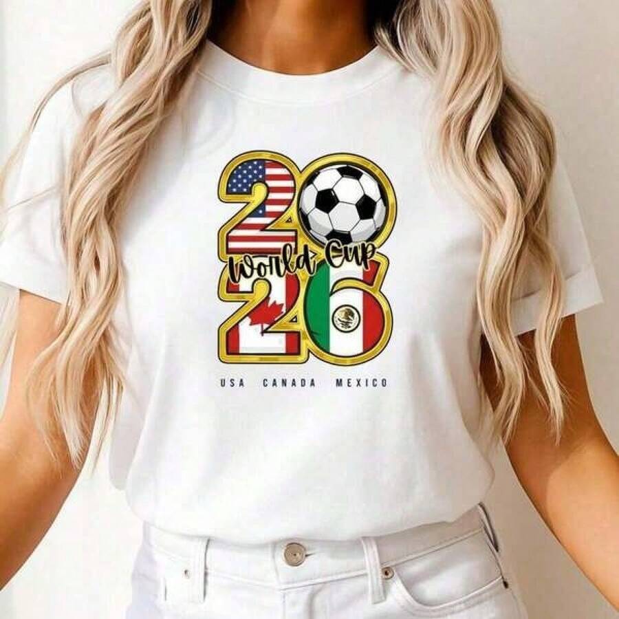 Camiseta de la Copa Mundial 2026, Camiseta de Fútbol de EE. UU., Canadá y México, Camiseta para Fanáticos del Fútbol, Camiseta con Gráficos de la Copa Mundial 2026, Regalo para Amantes del Fútbol - Negro - Ver 1