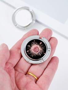 1pc Vintage Floral Round Bag Hanger Portable Foldable Table Purse Hook With Rose Strawberry Ladybug Printed Metal Handbag Holder For Women Gifts Daily Use Storage Organization Desk Accessory - Multicolor - View 4
