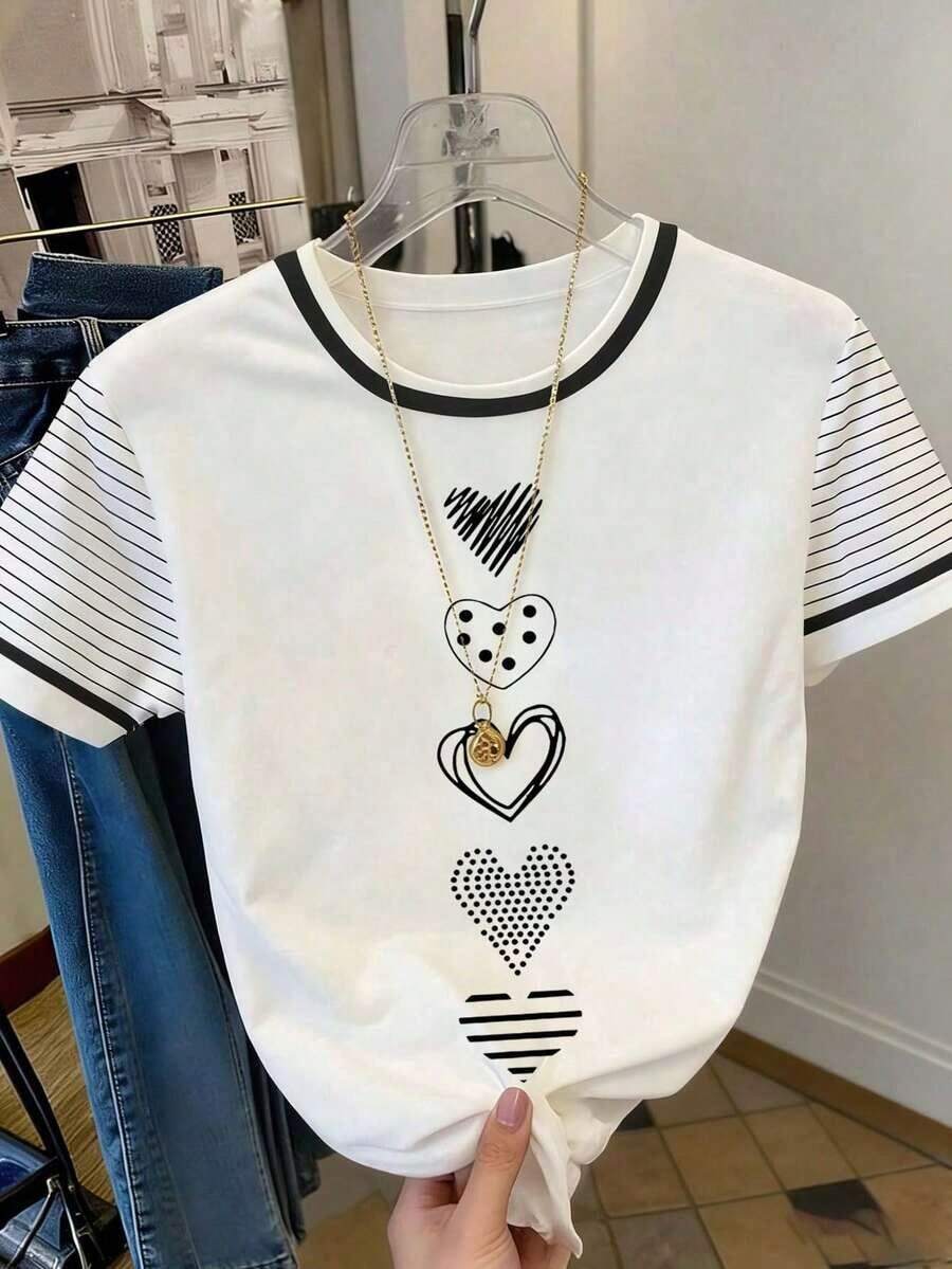Blusa casual de cuello redondo con patrón de volantes y lazo asimétrico de color contrastante, adecuada para uso diario casual - Blanco 2 - Ver 1
