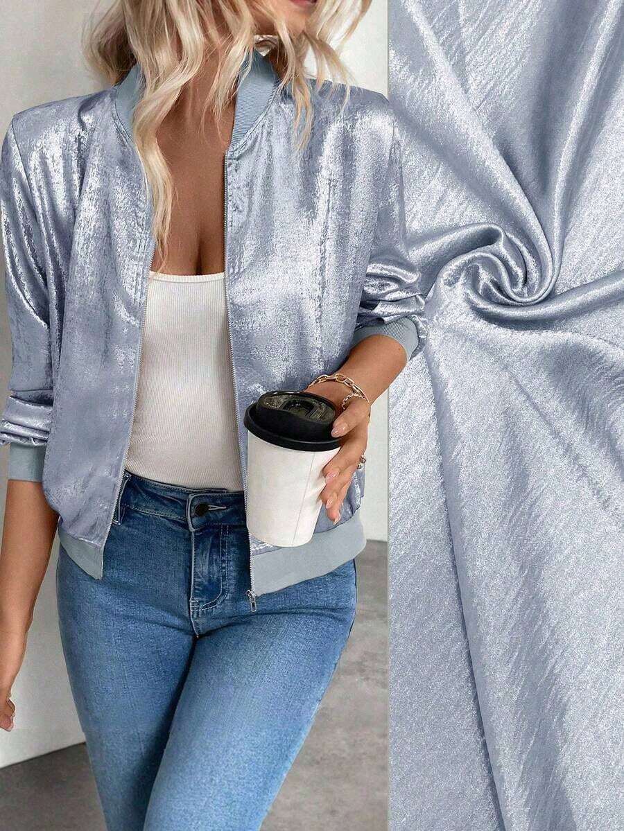 Chaqueta gris con mangas largas y lentejuelas Keke Bloomly, ligera, Chaquetas de punto para mujer, Chaquetas de punto ligeras para mujer, Atuendos de campo para mujer, Ropa vintage para mujer, Ropa de primavera para festivales y vacaciones - Azul - Ver 1