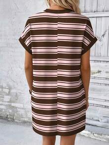 Vestido casual de mujer de cuello redondo y longitud media con estampado, para verano - Blanco - Ver 4