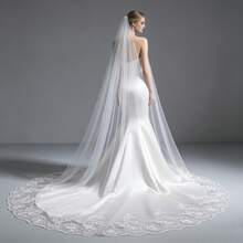 Khăn voan cô dâu màu be mới, dài 3 mét, màu đen và trắng tinh khôi, ren đính sequin lấp lánh. - Màu be - Xem 3