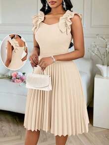 Vestido mini de fiesta con estampado floral y pliegues a la moda para mujer - Albaricoque - Ver 7