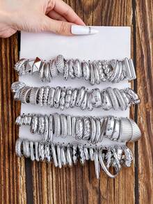 10pcs/40pcs Set Silver-Color CCB Exaggerated C-Shape Resin Earrings, Suitable For Party Gifts, Lightweight To Wear - New Models 1-40 Pairs - View 2