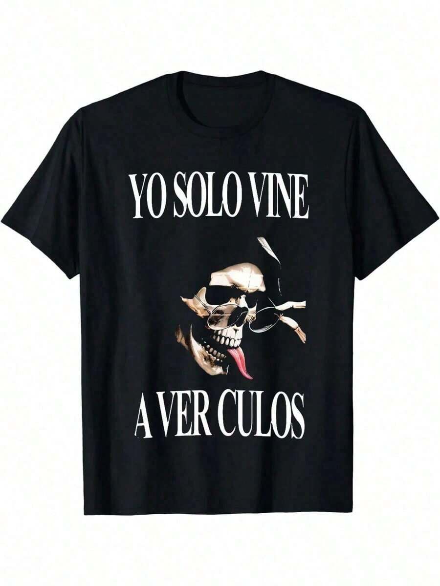 Camiseta de hombre 100% algodón Y2K streetwear con estampado gráfico de calavera y "I Just Came To See Butts" - Camiseta negra casual de hip-hop de manga corta y cuello redondo para atuendo casual, regalo divertido para hombres, estilo urbano, estilo callejero, camiseta duradera, tela suave, top estampado, jóvenes adultos - Negro - Ver 1