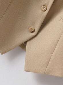 Chaleco sin mangas liso para mujer, chaqueta de cuello en V, primavera/otoño, de moda para ir al trabajo, prenda de verano - Caqui - Ver 7