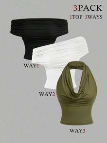 Set de 3 piezas de Tops de Tirantes Versátiles para Mujer - Verde militar - Ver 1