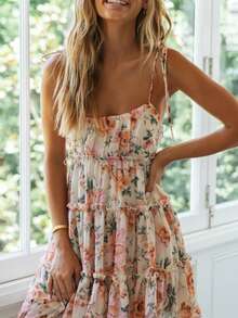 Vestido tirantes estampado estilo vacaciones elegante con forro interior - Dorado - Ver 6