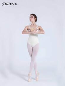 balletto 女款成人芭蕾舞連身衣 深V領拼接體操瑜伽連身褲 白色運動風 - 白色 - 查看 6