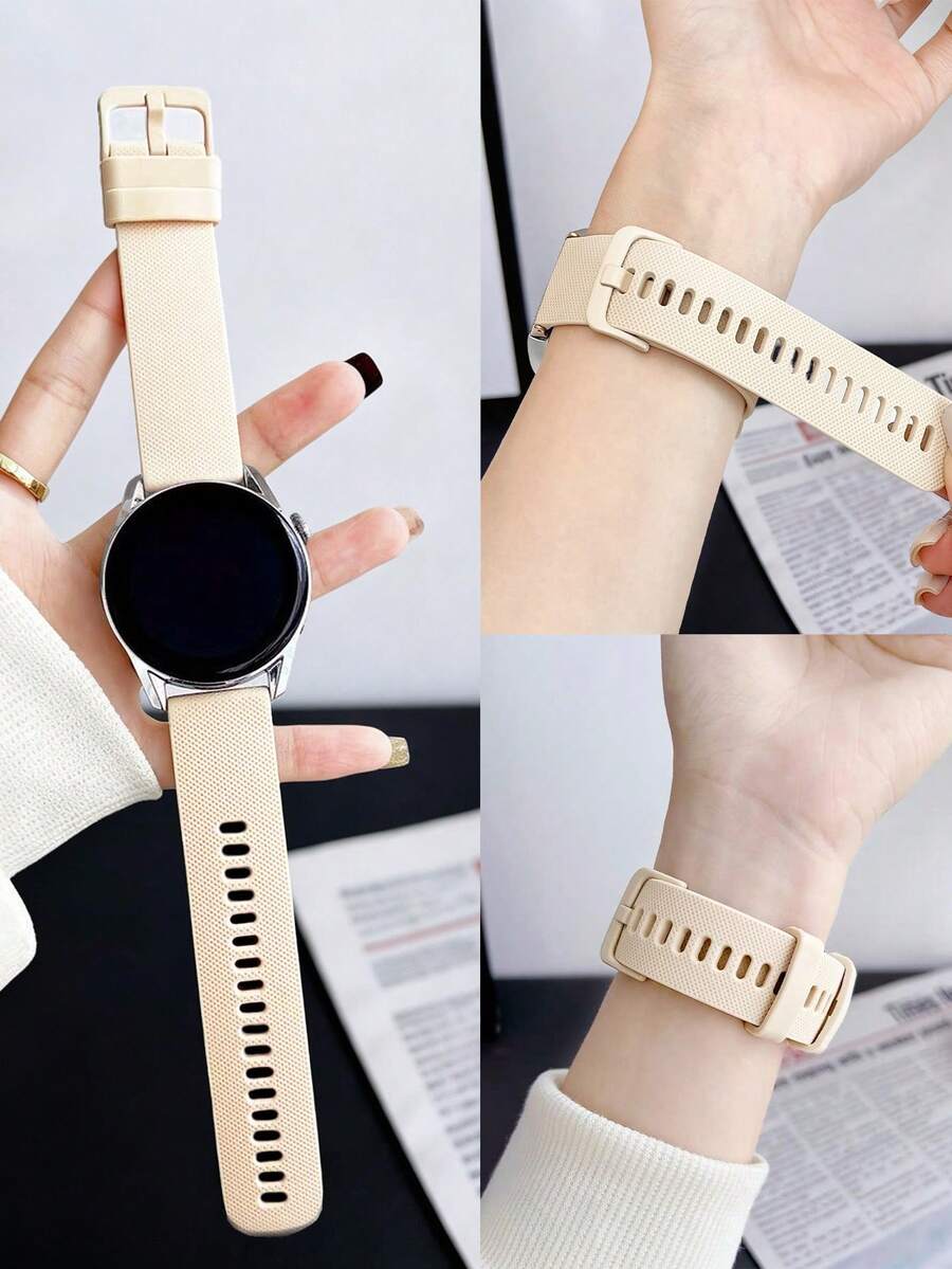 1件杏色矽膠手錶錶帶，相容於 Galaxy Watch 7 FE 6 5 4 40mm 44mm / Watch 5 Pro 45mm 44mm / Watch 6 43mm / Watch 4 Classic 46mm，經典款，22mm 20mm 戶外運動瑜伽健身，防水防汗矽膠手錶錶帶，適合女性，母親節、教師節禮物，智慧手錶配件，手錶錶帶