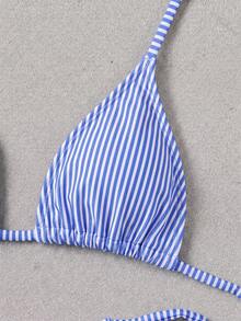 Bộ bikini hai mảnh dây mảnh kẻ sọc xanh trắng kiểu cổ điển, áo tắm 2 mảnh ôm sát, cạp cao, nâng ngực gợi cảm, thích hợp cho kỳ nghỉ hè của phụ nữ. - Nhiều màu - Xem 4
