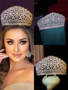 1 pezzo Diadema da sposa in cristallo barocco, adatto per spose, regine, celebrazioni di compleanno, occasioni formali - Dorato - Visualizzare 1