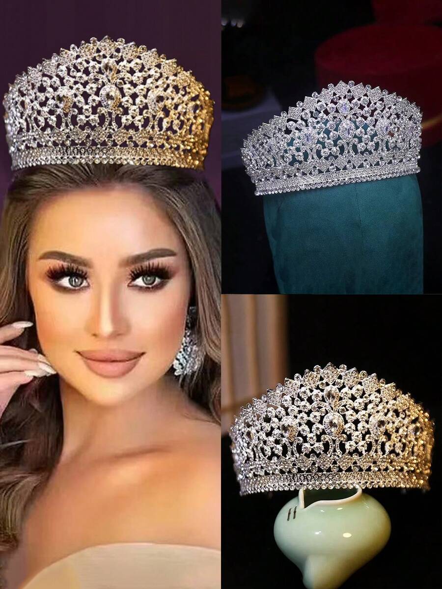 1 pezzo Diadema da sposa in cristallo barocco, adatto per spose, regine, celebrazioni di compleanno, occasioni formali - Dorato - Visualizzare 1
