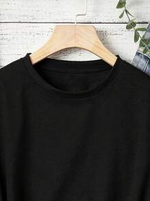 Women's Casual Short-Sleeved Cotton T-Shirt With A Round Neck And A Fun Pickleball Print - This Loose-Fitting White T-Shirt With A Round Neck Is Suitable For Spring, Summer, And All Seasons. It's A Versatile, All-Season Garment And Machine Washable. A Simple T-Shirt For Everyday Wear. - 黑色 - 查看 4