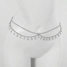 Women's Multifunctional Tassel Silver Rhinestone Waist Chain, Vintage Waist Belt, Suitable For Weddings, Daily Wear, Dates And Parties - Silver - View 1