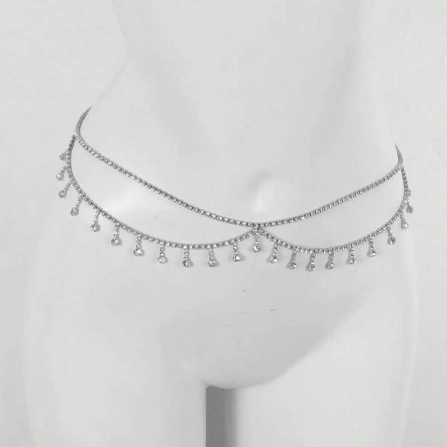Women's Multifunctional Tassel Silver Rhinestone Waist Chain, Vintage Waist Belt, Suitable For Weddings, Daily Wear, Dates And Parties - Silver - View 1