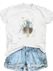 Una camiseta de manga corta para mujer, holgada, informal y de uso diario, adecuada para actividades al aire libre en primavera y verano. Camiseta de moda para mujer, estampada con el patrón "LET IT BE", top informal de cuello redondo, de tejido de punto, corte regular, adecuada para todas las estaciones. Camiseta para mujer. blusas para mujer,blusas casuales para dama,tops,, mujer premium,y2k,playeras de mujer curvy,ofertas y liquidaciones ropa mujer,playeras deportivas para mujer,,playeras de hombre, mujer,blusas>elegante T8E5 100% Cotton Blusas Bonito - Blanco - Ver 8