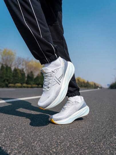 XTEP 2026 New Comfortable Cushioned Breathable Running Shoes, Suitable For Daily Commute And Road Running, Lace-Up Sports Sneakers, Moonlight Gray/Scenery Blue