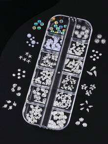 12件裝銀色海洋風美甲裝飾，銀色貝殼與海星合金吊飾含美人魚與珍珠，夏季美甲DIY美甲沙龍用品 - 彩色 - 查看 3