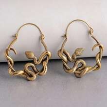 DIYCCPC Vintage Snake Design Hoop Earrings, Gold Twisted Snake Earrings, Gothic Bohemian Jewelry, Suitable For Daily Wear And Parties - Gold - View 2
