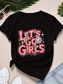 Unisex T-Shirt Made Of Pure Cotton, LET'S GO GIRLS Women's Sport Short Sleeve T-Shirt, Summer T-Shirt, Summer Clothing Women's, Men's Summer Outfit, Women's Shirt, Creative Design, Outdoor Play, Cool Style, Fun Design, Great For Outdoor Play, Creative Design, Outdoor Play, Cool Style, Fun Design, Great For Outdoor Play - Black - View 1
