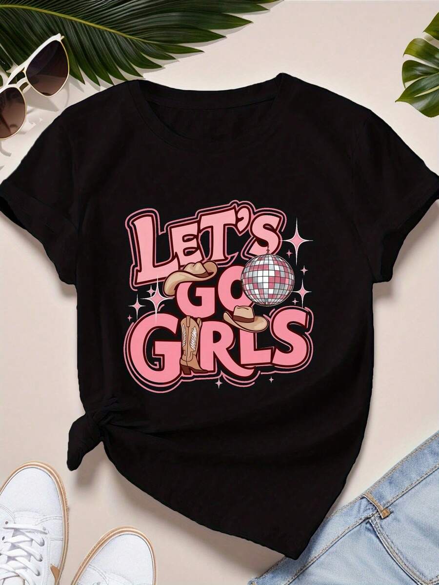 Unisex T-Shirt Made Of Pure Cotton, LET'S GO GIRLS Women's Sport Short Sleeve T-Shirt, Summer T-Shirt, Summer Clothing Women's, Men's Summer Outfit, Women's Shirt, Creative Design, Outdoor Play, Cool Style, Fun Design, Great For Outdoor Play, Creative Design, Outdoor Play, Cool Style, Fun Design, Great For Outdoor Play - Black - View 1