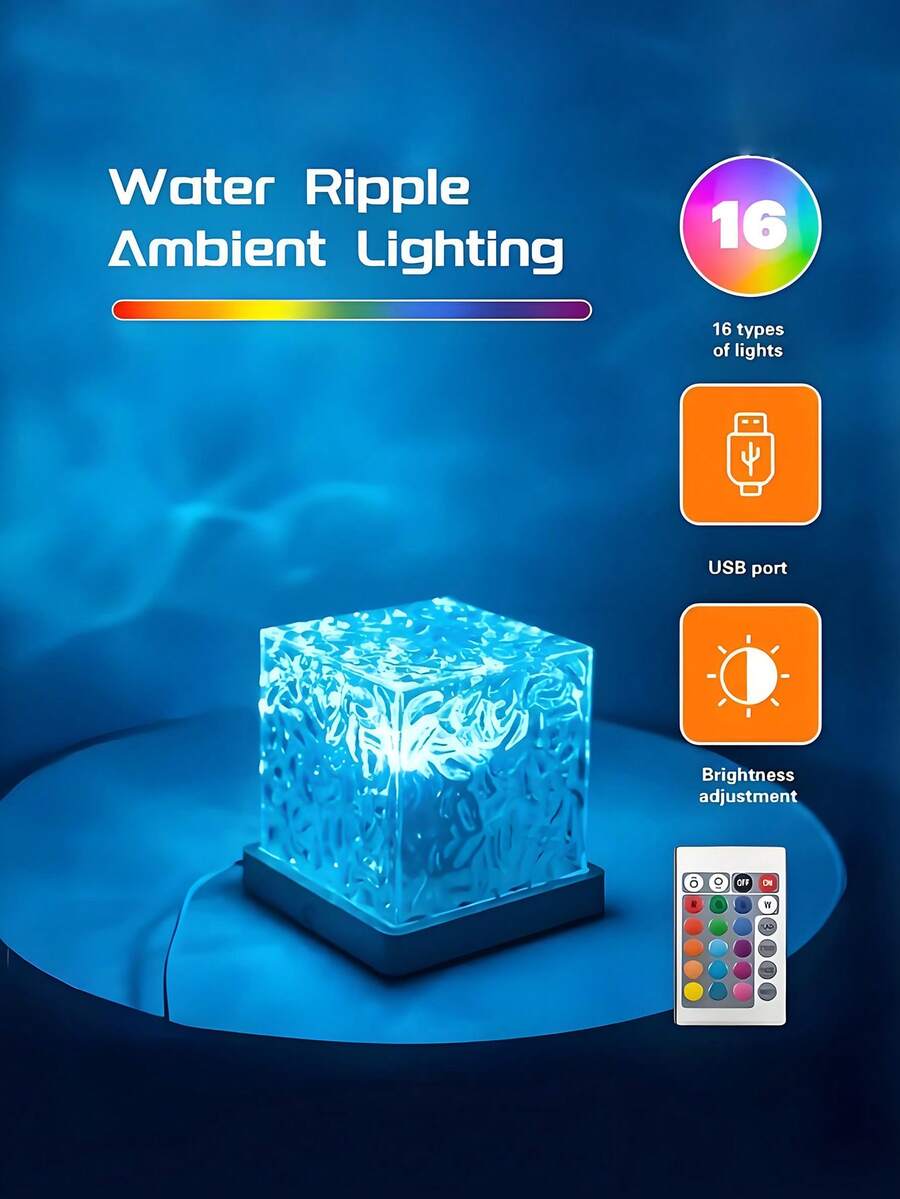 Lampu Proyeksi LED Gelombang Vortex - Lampu Suasana Proyeksi Api Dinamis & Langit Berbintang, Lampu Kubus Bertenaga USB, Dapat Diredupkan dengan Kontrol Jarak Jauh, Cocok untuk Dekorasi Kamar Tidur, Ruang Tamu, dan Kafe, Dapat Digunakan untuk Berbagai Suasana