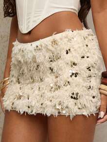 Falda corta de fiesta para mujer, color albaricoque, con lentejuelas, borlas y borde de pelo, falda de lentejuelas a la moda, para el festival de música de Chicago, salidas nocturnas, falda de Halloween, festival de música country, falda para citas, fiesta rave, concierto, Día de San Valentín, atuendos de San Valentín para mujer. - Burdeos - Ver 10