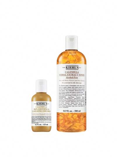 Kiehl's [Bundle] Calendula Skin-Soothing & Stabilizing Emulsion 125 Ml + Herbal-Extract Alcohol Free Toner 500 Ml