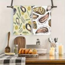 Coastal Beach Oyster Kitchen Towels  "The World Is Your Oyster" Inspirational Design, Soft Polyester, Machine Washable, Modern Style, Perfect For Kitchen & Bathroom Decor, Beach Theme Decor | Oyster Motif | Texture, Modern Design Quick-Dry, Ultra-Soft Polyester Kitchen Towel Dish Towels Hand Towels Tea Towel Bathroom Towel, Durable Fabric Perfect For Kitchen, Bathroom, Office & Restaurant Decor Holiday Decoration Family Gathering Decor Parties And Seasonal Celebrations Kitchen Gift Festival Gifts Ideal For Spring Decor & Festive Gatherings For Use In Scenarios Such As Easter, Mother's Day, Weddings, Etc. (Single-Sided Pattern) - 多色10 - 查看 5