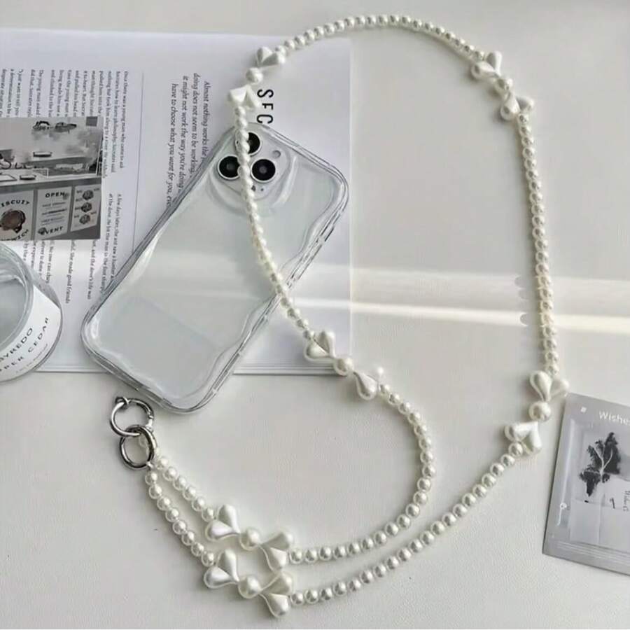 Dây đeo cổ đính ngọc trai hình trái tim INS, dây đeo điện thoại đa năng, dây đeo máy ảnh, dây xích túi xách dành cho nữ. - trắng - Xem 1