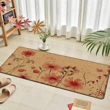 1pc Floral Pattern Printed Linen Kitchen Rug, Carpet Mat, Bathroom Mat, Doormat, 3D Printed Rectangle, Suitable For Living Room, Bedroom, Hallway, Bathroom, Laundry Room - Polyester Carpet, Indoor Outdoor Home Decor - Multicolor - View 6