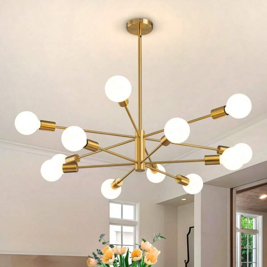 1pc 12-Light Sputnik Chandelier, Modern Gold/Black Decorative Ceiling Light, Mid-Century Branching Sputnik Pendant Lighting Fixture, Adjustable Industrial Style Ceiling Lighting For Living Room, Dining Room, Bedroom, Kitchen, Foyer, Home Decor, E26/E27 Bulb Base (Bulbs Not Included) - one-size - View 1