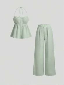 Sweetro Conjunto de dos piezas para mujer para uso diario - Verde - Ver 1