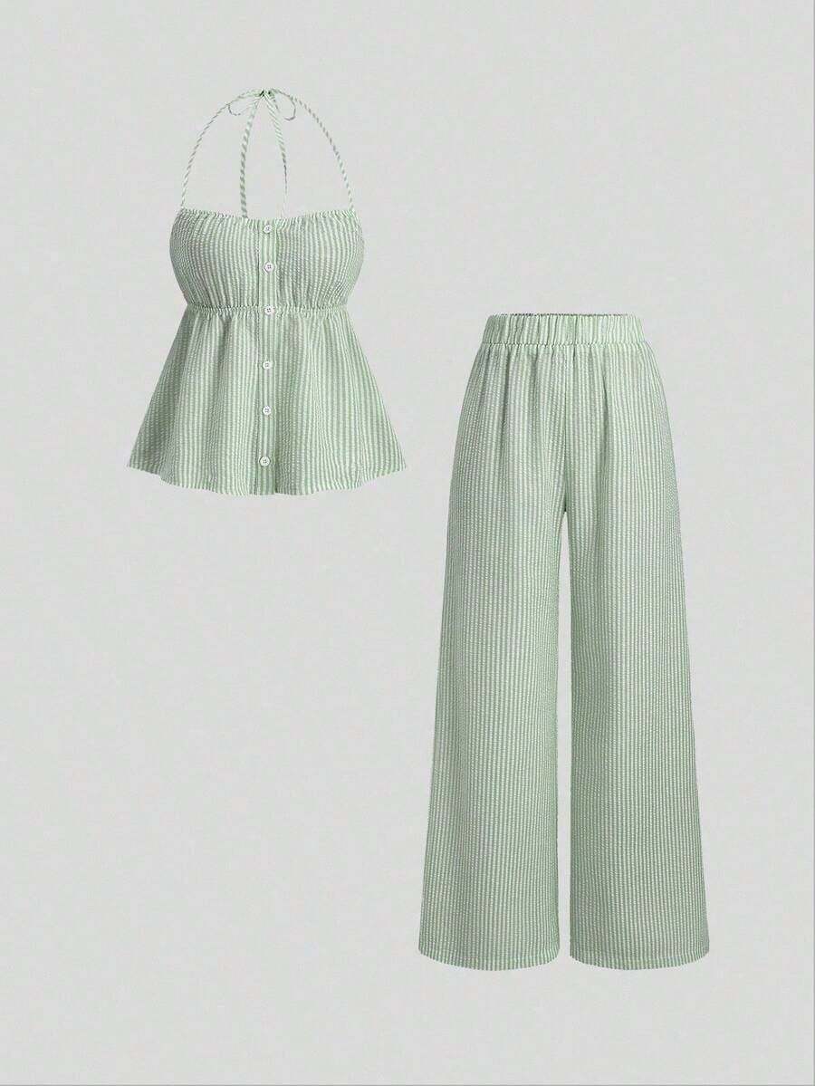 Sweetro Conjunto de dos piezas para mujer para uso diario - Verde - Ver 1