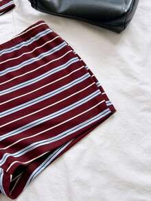 Eduarda Gutierrez  Conjunto de 2 piezas para mujer con top corto de punto a rayas y shorts ajustados de tiro súper bajo, atuendo adecuado para vacaciones, fiestas, Navidad, San Valentín, citas, playa, crucero, carnaval, Pascua, Año Nuevo Chi - Multicolor 7 - Ver 3