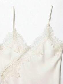 Seelio Nuevo Top de estilo lencería sexy con decoración de encaje, estilo europeo y americano, para mujer, color negro, para verano - Beige F2 - Ver 7