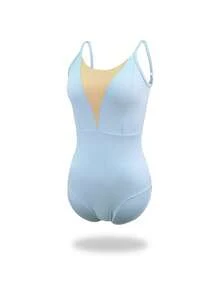 balletto Justaucorps de danse de ballet pour adultes pour femmes, décolleté en V profond, patchwork, combinaison de gymnastique et de yoga, tenue de sport - Bleu ciel - Voir 13