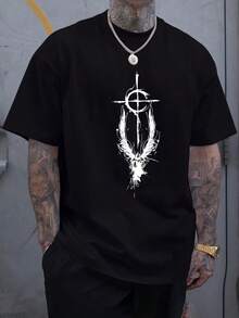 Camisetas de manga corta con cuello redondo y estampado gráfico de alas para hombre, camiseta de moda de verano, top casual y cómodo para deportes al aire libre y vacaciones de ocio. - Negro - Ver 1