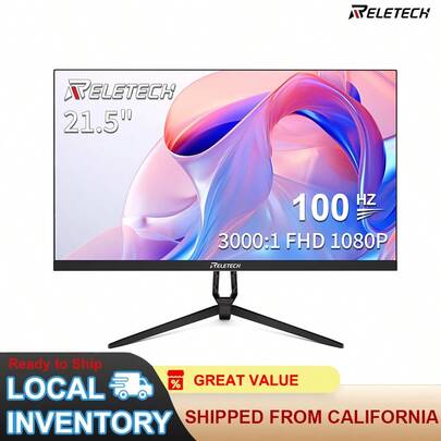 Reletech 21.5" 100Hz Gaming Monitor, Full HD 1080P VA Panel, 100% SRGB, 3000:1 Contrast, HD & VGA Ports, 75x75mm VESA Mount (R21 Luma)