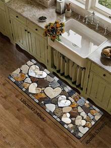 1pc Romantic Heart-Shaped Faux Pebble Diatom Mud Kitchen Mat, Multi-Color Stone Mosaic Fabric Absorbent Sponge Anti-Stain Rubber Bottom Soft Foot Mat, Kitchen Bathroom Entryway Living Room Multi-Scene Home Decor Small Rug - Multicolor - View 12