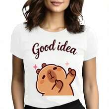 Tops para mujer Casual de Algodón para Mujer con Cuello Redondo y Manga Corta, con Lindo Gráfico de Oso de Peluche, Alta Elasticidad, Corte Regular, Perfecta para Uso Diario y Estilo Dulce - Blanco - Ver 1