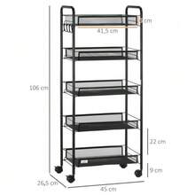 Serving Trolley With Wheels, 4 Shelves And 5 Baskets, With Handle, For Kitchen And Living Room, Made Of Black Steel. - Black - View 3