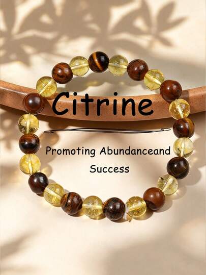 YAUKIA Fashion Natural Tiger'S Eye Luck Bracelet , Citrine Beaded Bracelet Confidence , Courage And Wealth Symbolize Gifts , Yoga Meditation Jewelry For Women Men